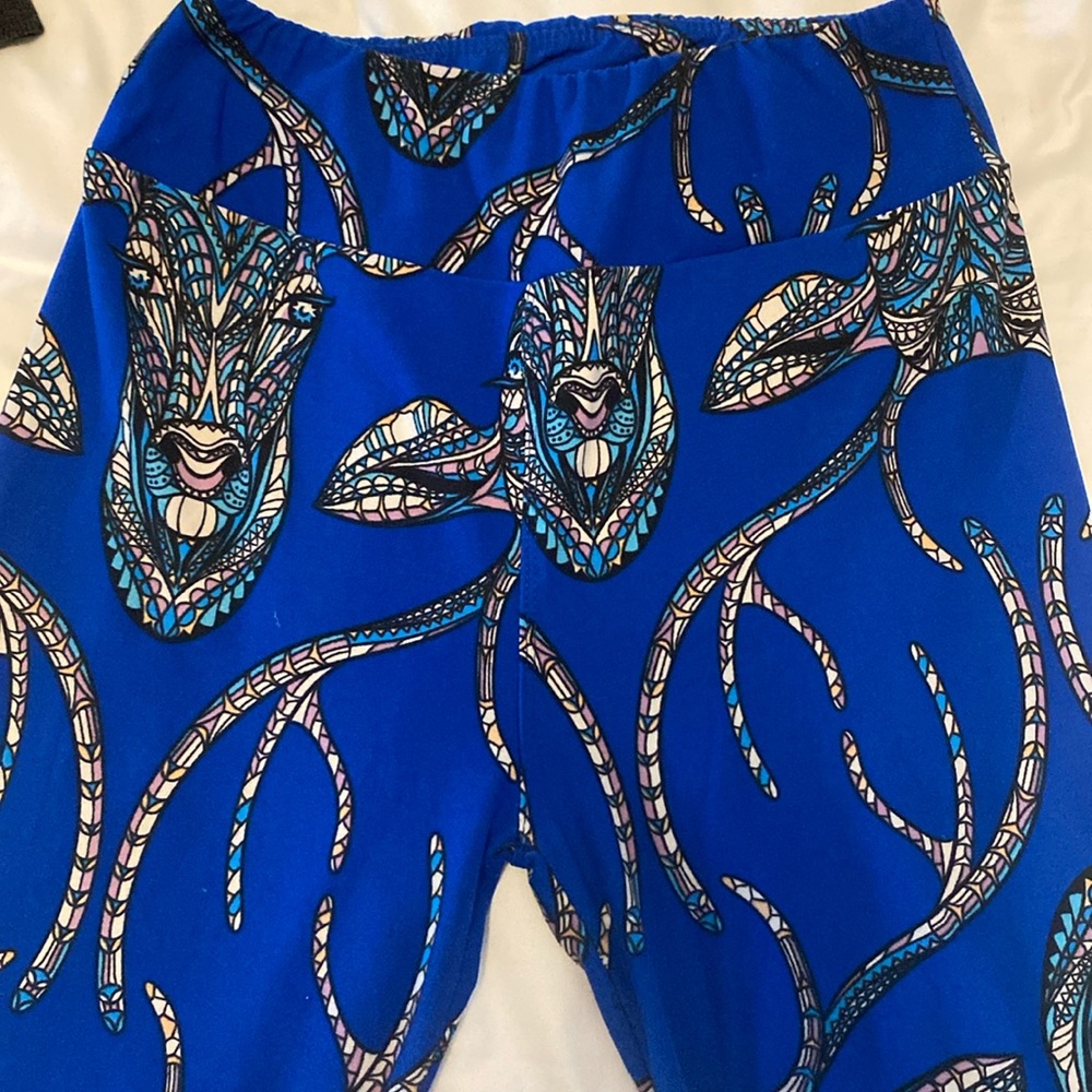 LuLaRoe Womens Leggings One Size Blue Deer Mosiac Vintage Unicorn